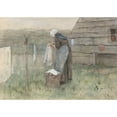 thumbnail image 2 of Anton Mauve 14x11 Black Ornate Wood Framed Double Matted Museum Art Print Titled: Woman at a Washing Line (1848 - 1888), 2 of 5