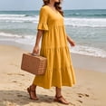 thumbnail image 6 of NTACZA Summer Dresses for Women Plus Size Casual Maxi Short Sleeve A-Line Oversized V-Neck Beach Size XXXL, 6 of 7