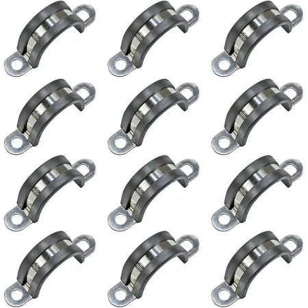 

12 Pcs 28mm Rubber Pipe Strap 304 stainless steel Rubber Cushioned Cable Clamp 2 hole u-tube strap clamp for Tube Pipe or Wire Cord Installation