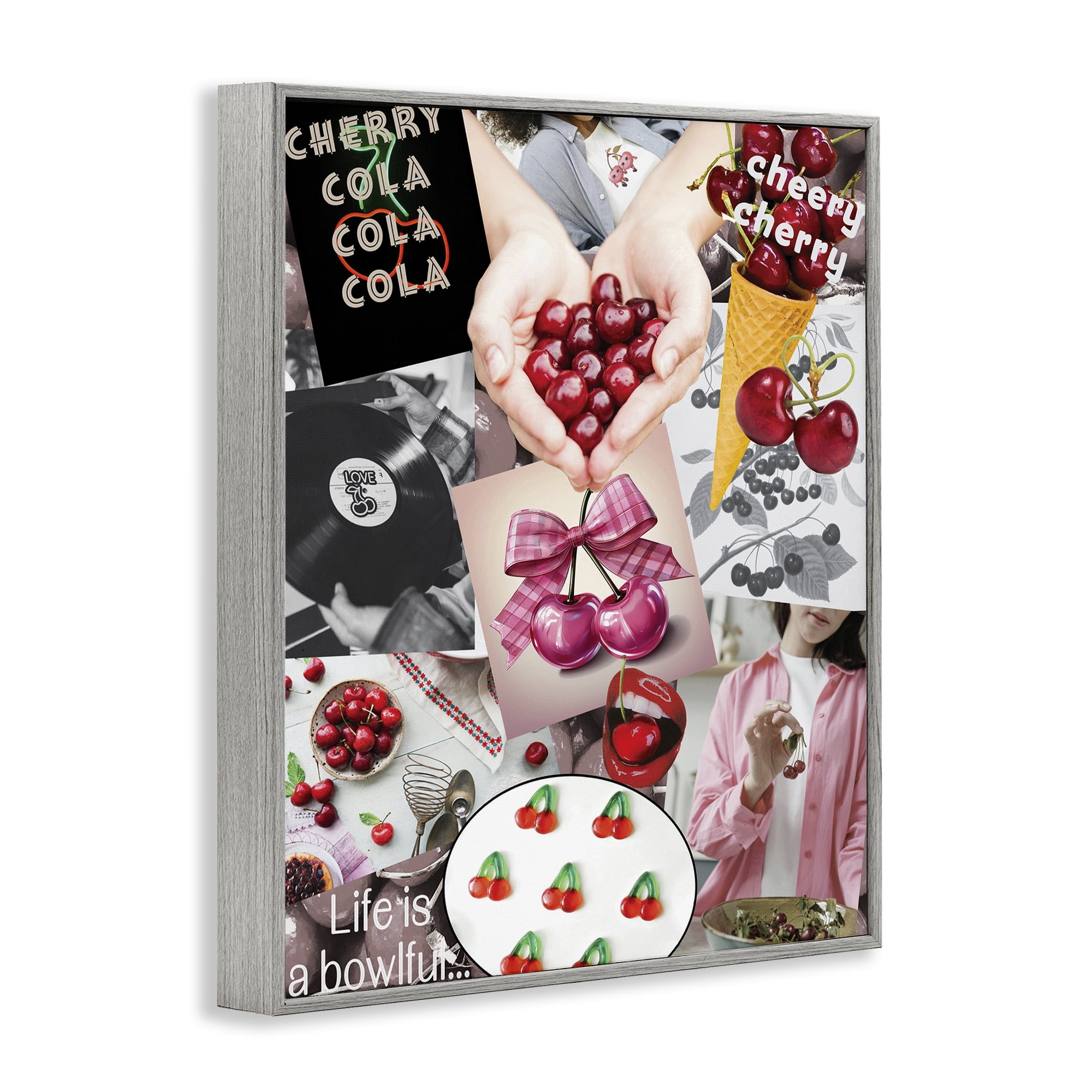 Stupell Industries Retro Cherry Mood Board Gray Framed Giclee Art, design by Grotto Studios