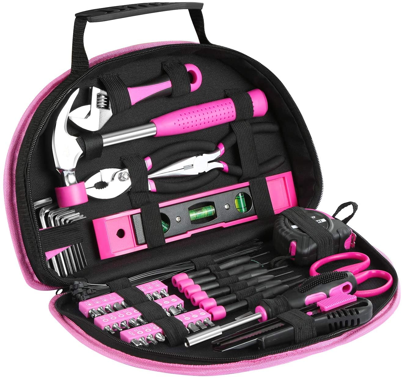 EXCITED WORK 69 Piece Pink Tool Set for Women Ladies Hand Tool Kit with Easy Carrying Tool Bag Box for DIY Home Maintenance Dorm Repair House
