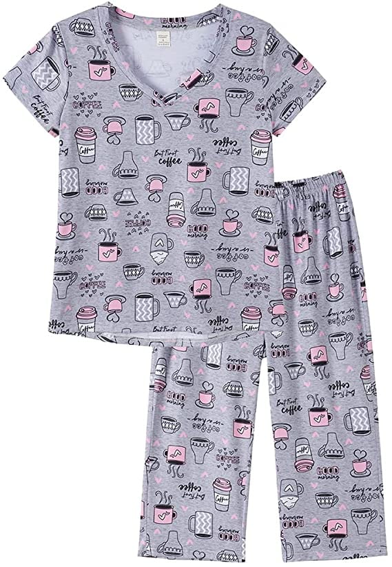 MyFav Women's Capri Pajama Sets Plus Size Sleepwear Top with Capri