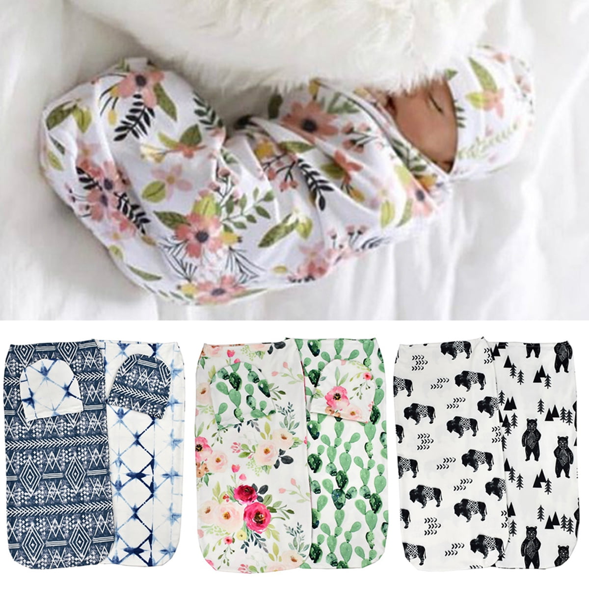 Travelwant Bubble bear Baby Swaddle with Hat 03 Months Infant Adjustable Newborn Swaddles