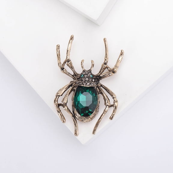 Fnochy Halloween Decorations Crystal Rhinestone, Spider Fashion Pin Brooch Creative Women Jewelry Accessory for Women - Green