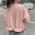 thumbnail image 3 of Chandail en Molleton à Col Rond pour Femmes Élégant Décontracté Couleur Unie Manches Longues Ourlet à Cordon Pull Top Blouse Abricot m, 3 of 8