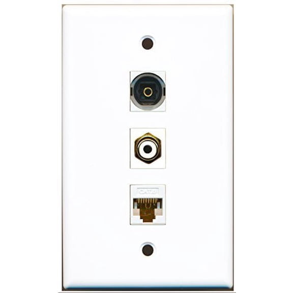 RiteAV - 1 Port RCA White and 1 Port Toslink and 1 Port Cat6 Ethernet White Wall Plate