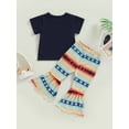 thumbnail image 4 of Sunloudy Toddler Girls Summer Outfit, Short Sleeve Cattle Head Print Tops + Geometric Pattern/Cow Print Flared Pants, 4 of 9