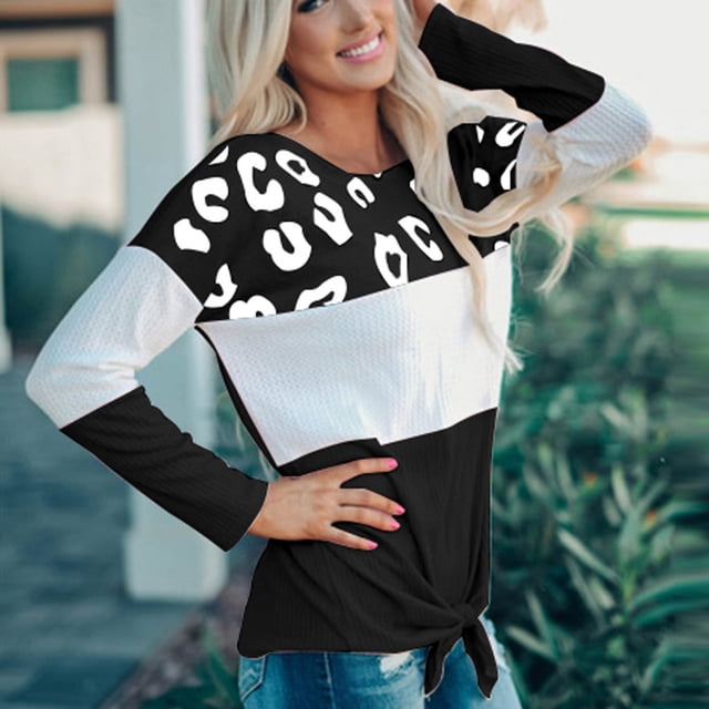 EGNMCR Chandails pour Femmes Mode Féminine Rayé Imprimé Léopard Confortable Manches Longues Hauts de Chandail