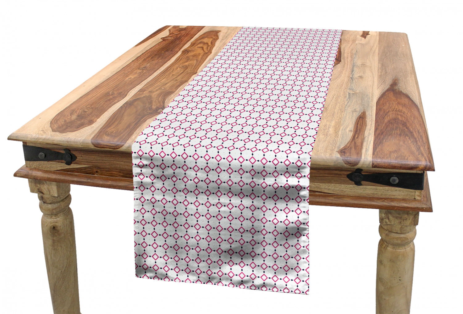Ambesonne Abstract Table Runner Dining Room Kitchen Rectangular Runner Multicolor Geometric Symmetrical Pink Squares with Small Black Rhombuses in Recurring Design 16 X 90 