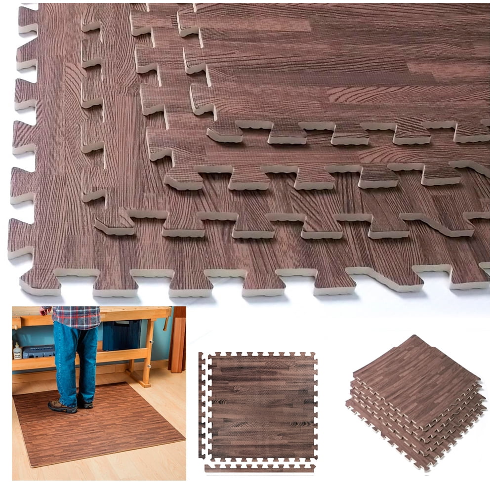 96 Sq Ft Wood Grain Interlocking Floor Mats EVA Foam Premium GYM Puzzle Mat Tile 