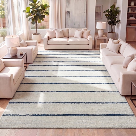 JONATHAN Y MOROCCAN HYPE 5 x 8 Area Rug, Williamsburg Minimalist Stripe - Cream/Navy, MOH201E-5