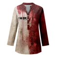 thumbnail image 3 of MHFRRA Camiseta de Halloween para Mujer, Blusa de Cuello En V con Estampado de Manchas de Sangre, Top Informal para Primavera, Verano y Otoño Púrpura Claro, 3 of 4