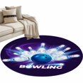 thumbnail image 2 of Bowling Balls Round Area Rugs 3 ft, Abstract Blue Bowling Ball Bottles Purple Washable Small Area Rug with Non-Slip Sturdy Edge Binding Round Front Door Mat Floor Carpet for Entryway, 2 of 9
