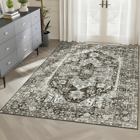 Haperlare Medallion Area Rugs for Living Room Washable Non Shedding Vintage Oriental Rugs for Bedroom Brown Indoor Floor Carpet,8'x10'