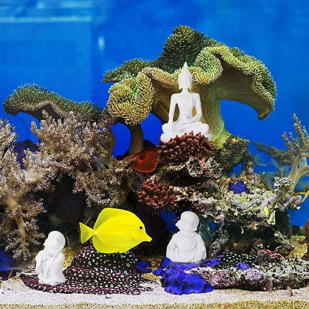 3 Pieces Buddha Fish Aquarium Decoration Sitting Rock Sand Buddha Statue A Little Monk with Beads Buddhist Meditation Ornament Decors for Fish Tank
