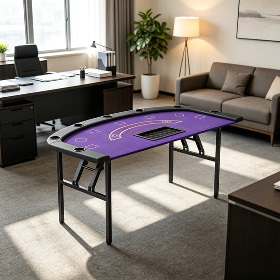 72" Foldable Poker Table, Casino-Grade Felt Surface with 8 Cup Holders, Seats 8 Players