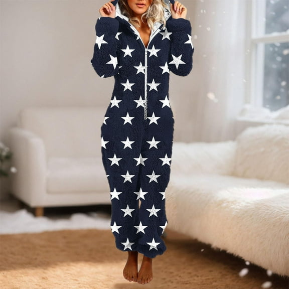 Adult Onesies Women Pajamas with Hood New Women Long Sleeve Hooded Jumpsuit Pajamas Casual Winter Warm Romper Sleepwear Style B-44 Black L