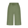 thumbnail image 4 of JSheng Womens Pants Plus Size Fashion Casual Solid Color Summer Cotton Capris Drawstring With Pockets Army Green XXL, 4 of 5
