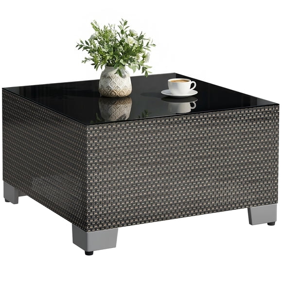 Outsunny 21.7" Square Patio Table with Tempered Glass Top, Black