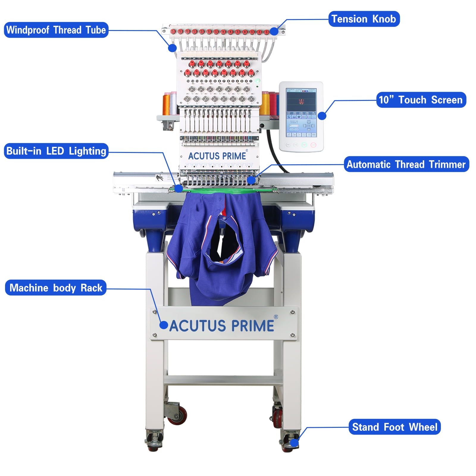 WY1501C Embroidery Machine with 15 Needles, 14"x20" Embroidery Area, 1200SPM Max Speed, 10" Touch Screen, Wifi available, for Flat/3D Cap/Hat/T-shirt/DIY, Full Accessories & Training