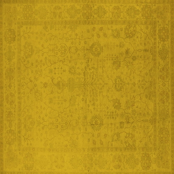 Ahgly Company Machine Washable Indoor Square Oriental Yellow Traditional Area Rugs, 6' Square
