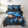 thumbnail image 2 of Feelyou Speed Sports Lover Bedding Comforter Set 7 Pieces for Kid, Fashion Automobile Full Bedding Set, Neon Blue Lightning Reversible Fitted Sheet Flat Sheet, Luxury Bedroom Decor, 2 of 7