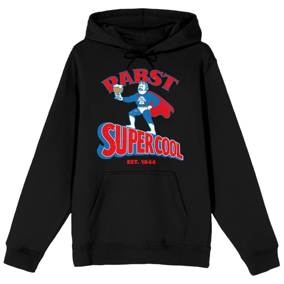 Pabst Blue Ribbon Super Bartender Word Logo Est 1844 Men's Black Hoodie-Small