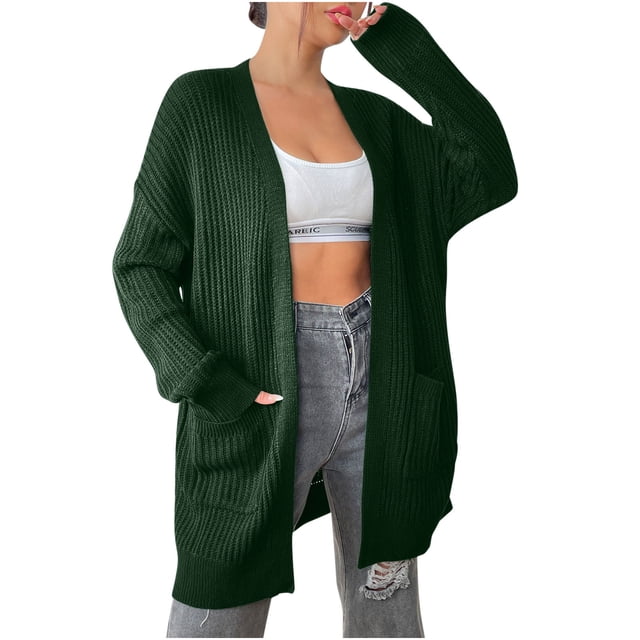 Timegard Cardigan Sweaters for Women Open Front Knit Jackets Fall Casual Loose Comfy Mid Long Coats