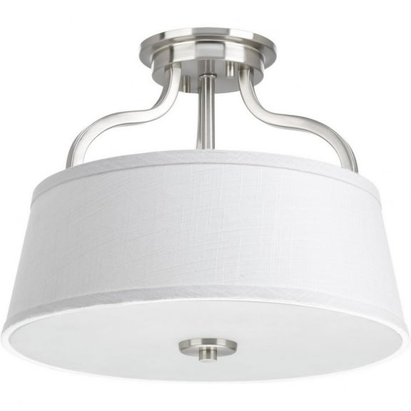 Progress Lighting Arden 2-Light Semi-Flush Convertible Fixture, Brushed Nickel, Summer Linen Shade