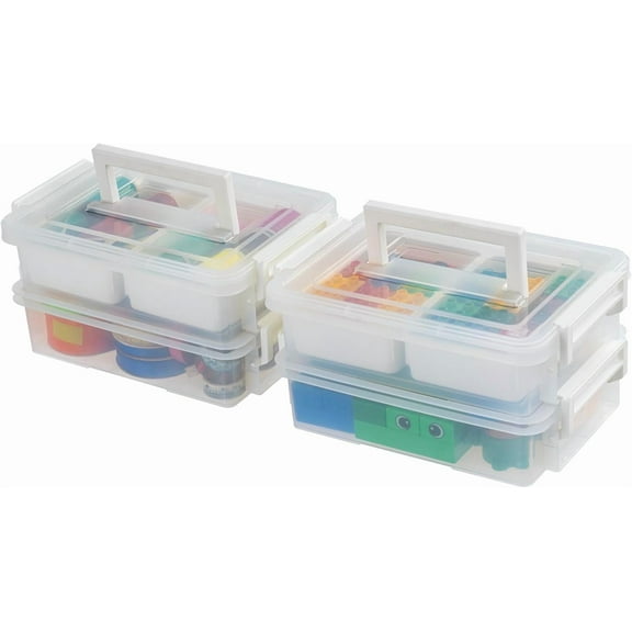 IRIS USA 1 Qt. Plastic Storage Bin with Lid, White, Stackable Craft and Sensory Organizer for Home or Office, 2 Pack