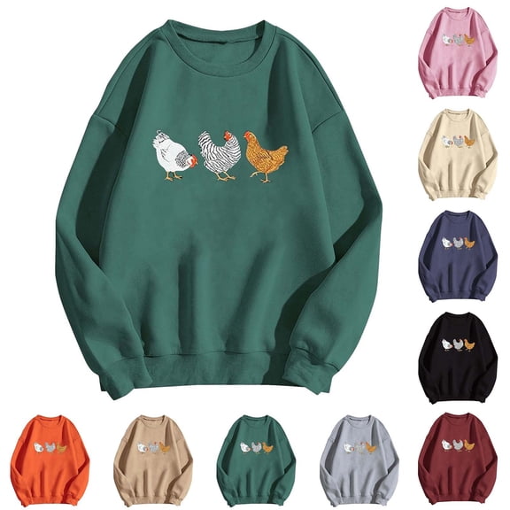 IMENGL Casual Crewneck Sweatshirt for Womens Pullover Chicken Printed Chicken Chicken Lover Gift Chicken Mother Shirt Hoodless Loose Fit Women's Oversized Sweatshirts,S-XXL