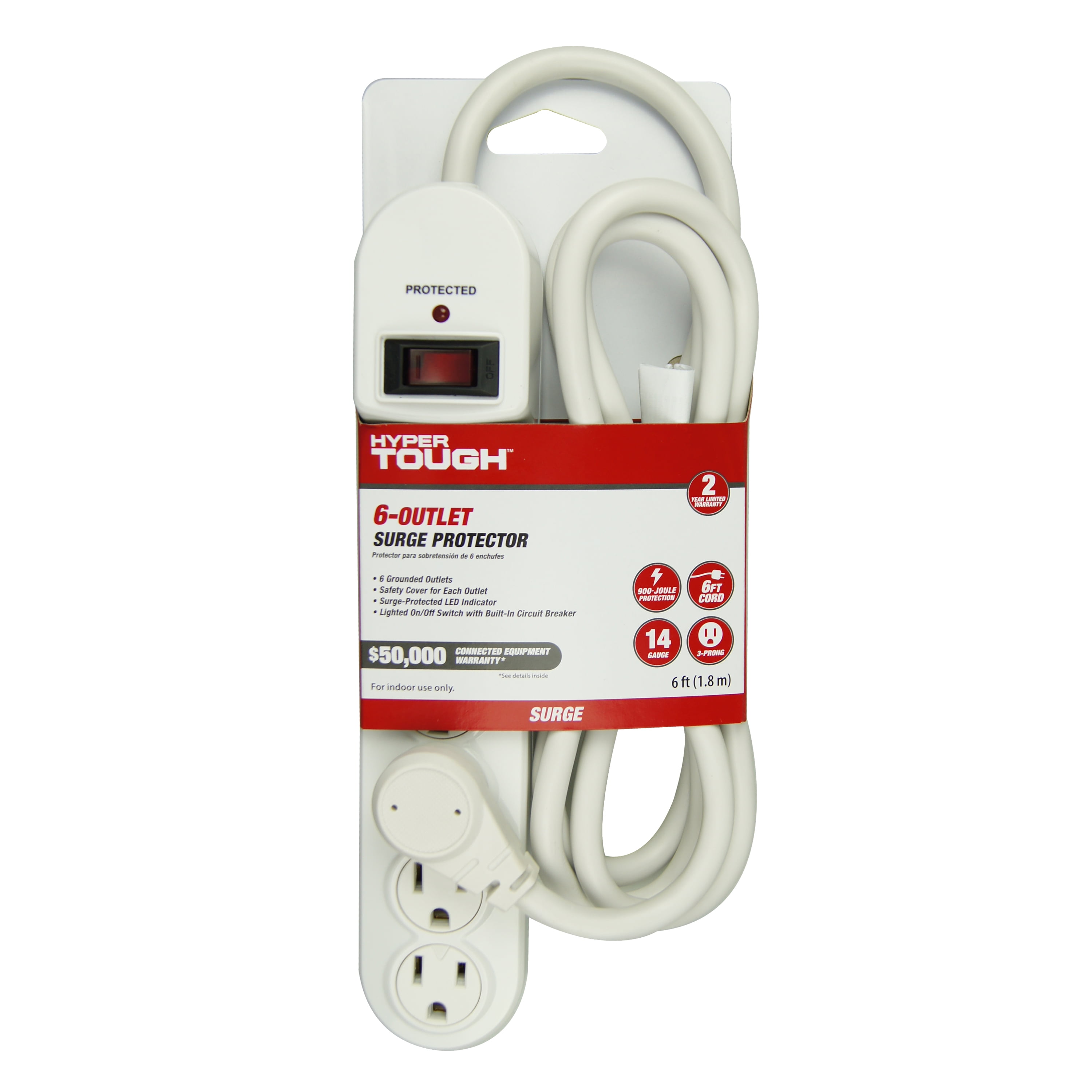 Hyper Tough 6 Outlet 6ft Surge 900-Joule Protection with Glossy White