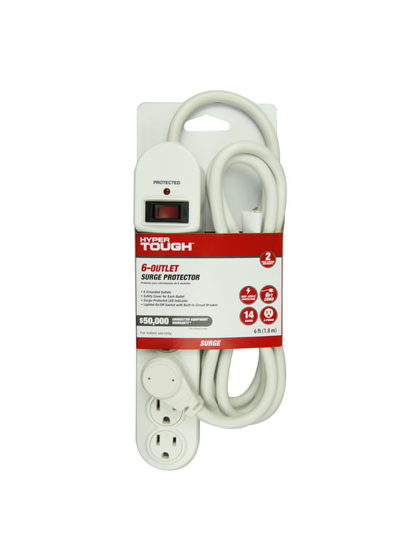 Hyper Tough 6 Outlet 6ft Surge 900-Joule Protection with Glossy White