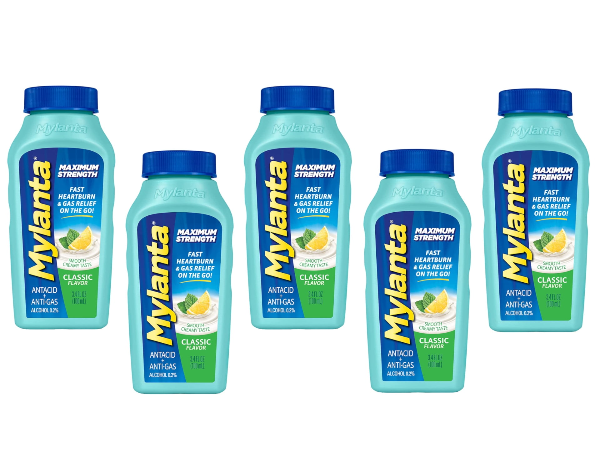 Mylanta Maximum Strength Antacid & Anti-Gas Liquid - Classic Flavor, Travel Size (3.4oz) - Pack of 5