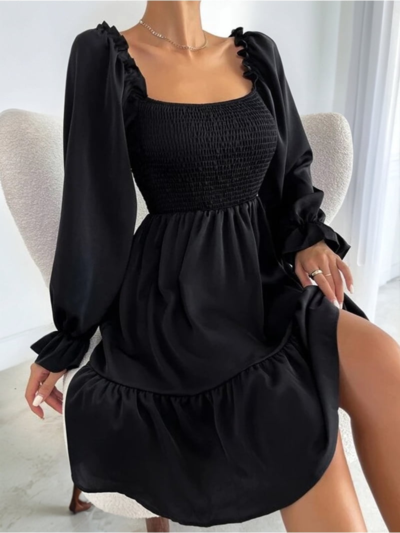 black long sleeve flowy mini dress Royal Blue Chiffon A-line Long Sleeves Prom Dresses SP967 main image 1