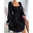 thumbnail image 4 of Women'S Square Neck Lantern Long Sleeve Ruffle Shirred Flowy Party Mini Dress Black XXL, 4 of 9
