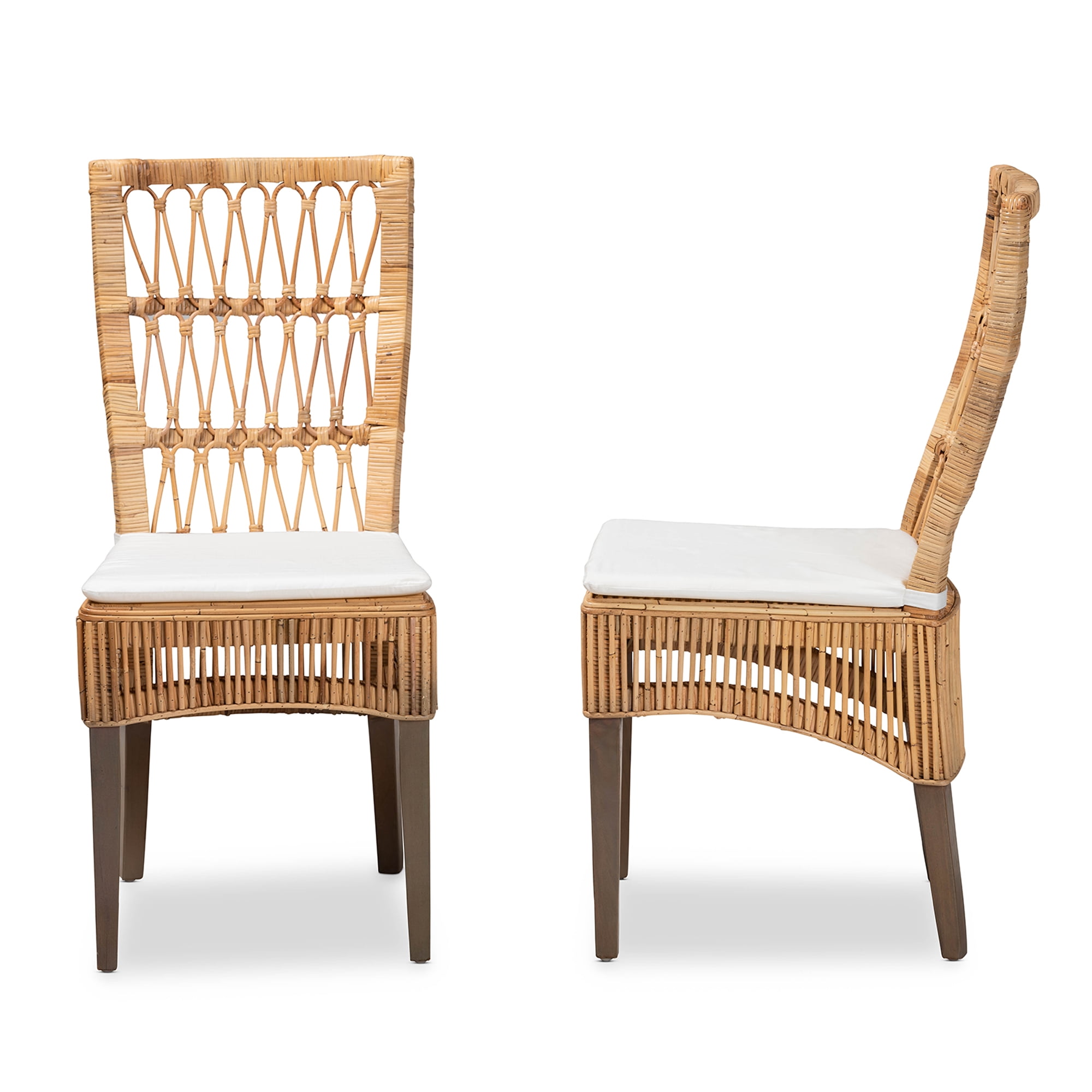 bali & pari Sullivan Rattan BOHO Dining Chairs, Set of 2, Natural Brown