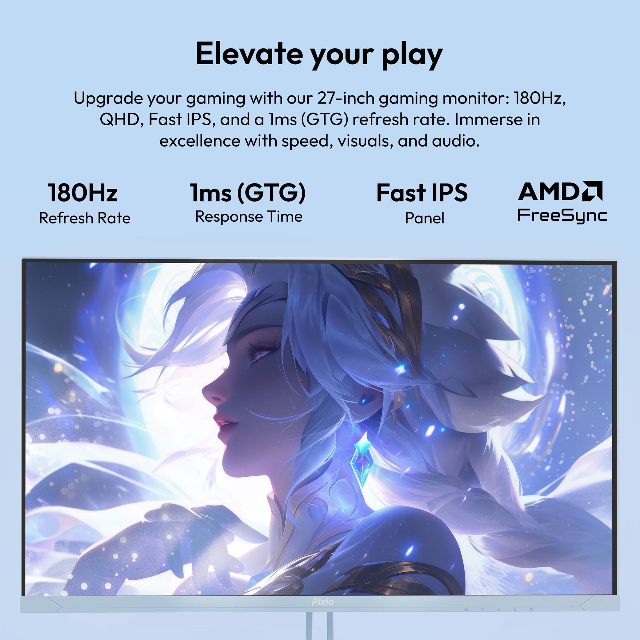 Pixio PX278 Wave Blue 27 inch 180Hz Refresh Rate QHD 1440p Resolution Fast IPS Panel 1ms GTG Response Time Blue Gaming Monitor with Adaptive Sync