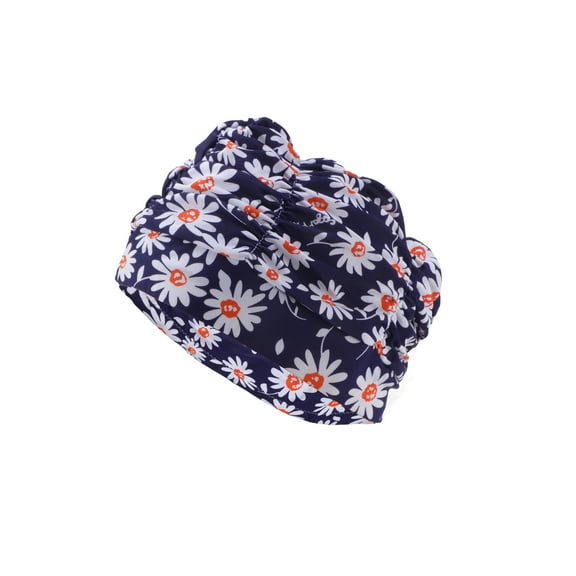 Unique Bargains 1 Pc Elasticity Sunflower Pattern Swim Cap 5.91"x9.25" Navy Blue White