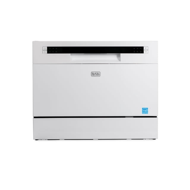 BLACK+DECKER Countertop Dishwasher, 6 Wash Programs, 6-Place Setting Capacity, Stainless Steel Interior, ENERGY STAR Certified, BCD6SD, White