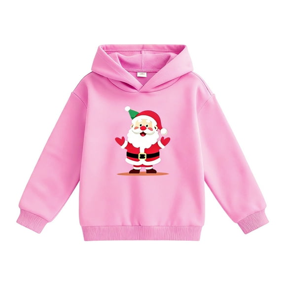 Jamsmile Toddler Girls Hoodies Hooded Santa Claus Print Pullover Sweatshirts Cozy Winter Warm Child Girls Holiday Tracksuits