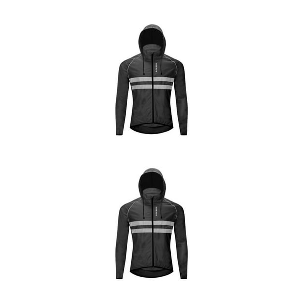 Wosthever Chaqueta de ciclismo abrigo con capucha rompevientos chaleco a prueba de viento impermeable hombres montar Negro 4XL/EUR 3XL 2Conjunto