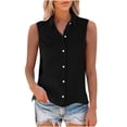 thumbnail image 3 of CUSTG Casual Blouses For Women Simple Summer Sleeveless V Neck Button Down Solid Color Linen Shirts Tank Blouse Leisure Tops, 3 of 6