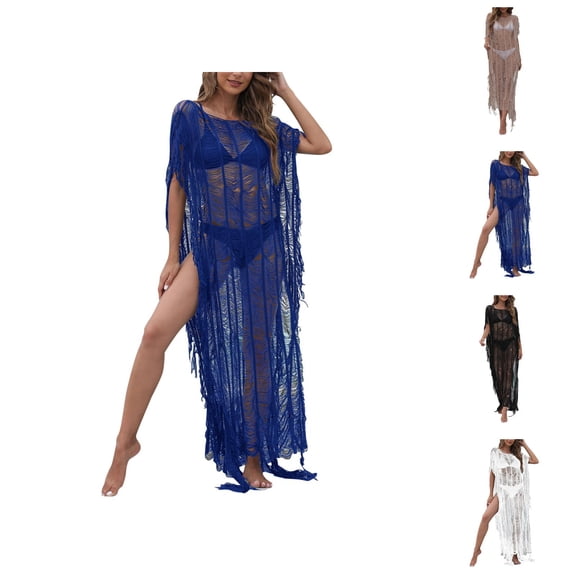 Womens Swimsuit Cover Up Beach Clothes for Women Swimwear Cover Ups Seaside Resort Dress for Women Elegant Tassel Irregular Blouse Swimsuit Cover-Up Summer Beachwear