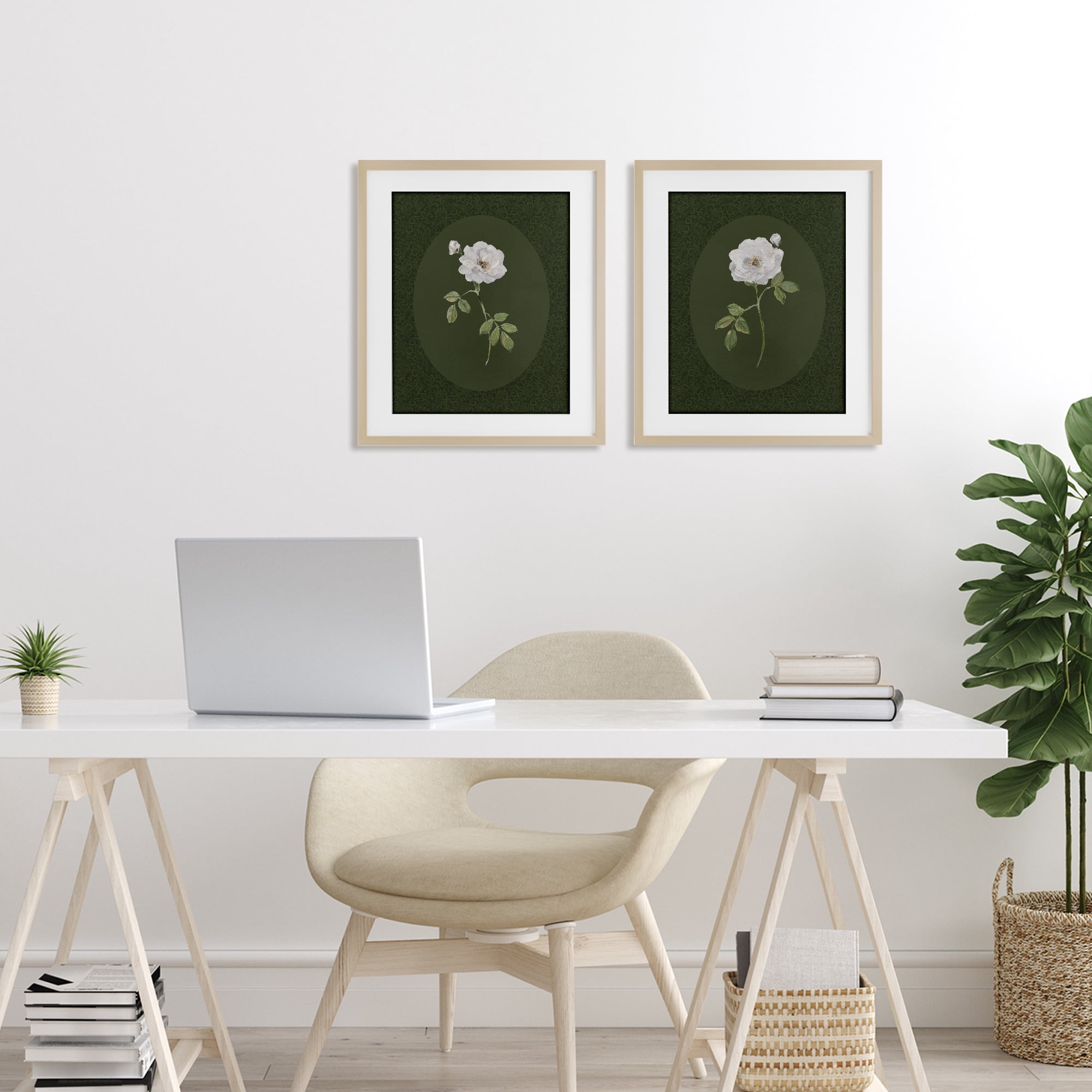 Stupell Industries Ornate Rose Studies over Emerald 2 Piece Birch Framed Print Under Glass Set, design by Sally Swatland