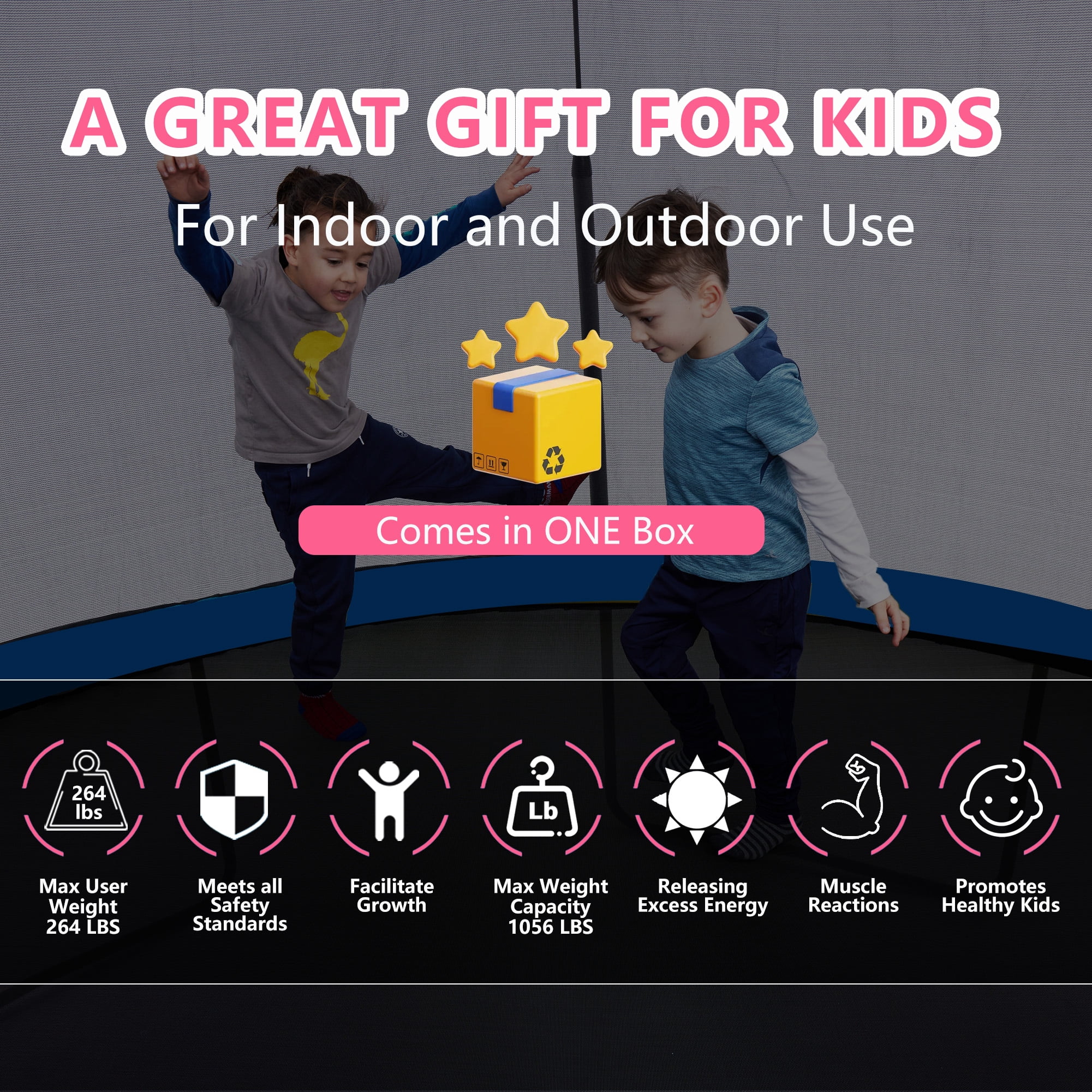 SkyBound 8 FT  Trampoline with Enclosure - Recreational Trampolines with  L-Shaped Legs for Extra Stability - Outdoor Trampoline for Kids and Adults