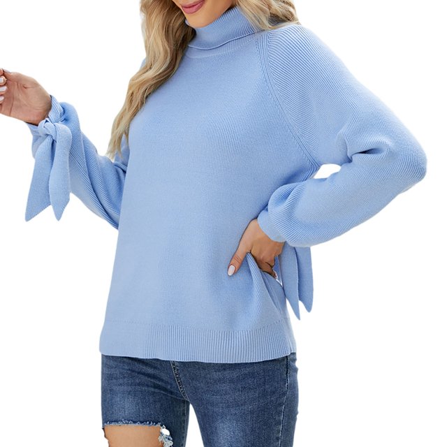 Gibobby Suéter mujer, Suéteres de otoño para mujer 2023 de gran tamaño, cuello alto grueso, suéter de punto grueso(Azul,G)