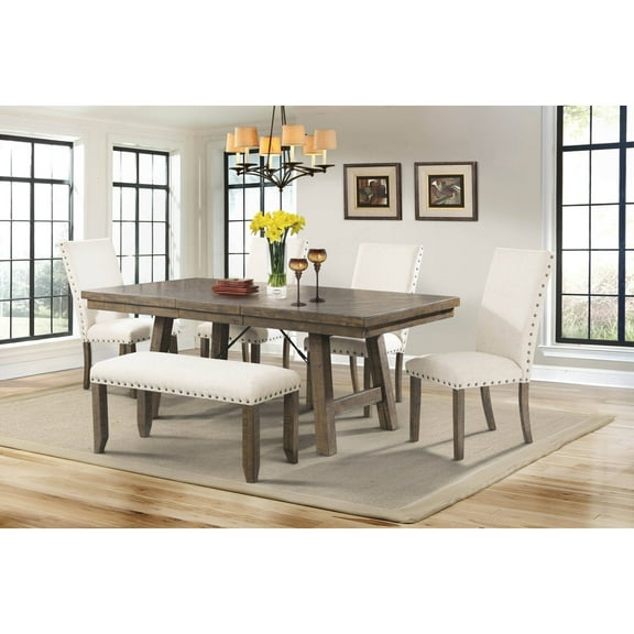 Picket House Furnishings Dex 6-Piece Dining Set-Table, 4 Upholstered Side Chairs and Bench
