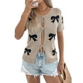 thumbnail image 3 of Women'S Bow-Knot Cardigan Sweaters Short Sleeve Loose Knit Tops Khaki S, 3 of 9