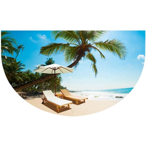 Rubber Welcome Doormat with Ocean Beach Tree Chair Pattern Outdoor Indoor Doormat Waterproof Easy Clean Low Profile Mats for Entryway Garage Patio High Traffic Areas